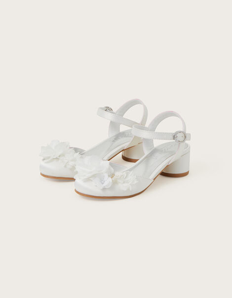 Sequin Flower Satin Heeled Sandals, Ivory (IVORY), large