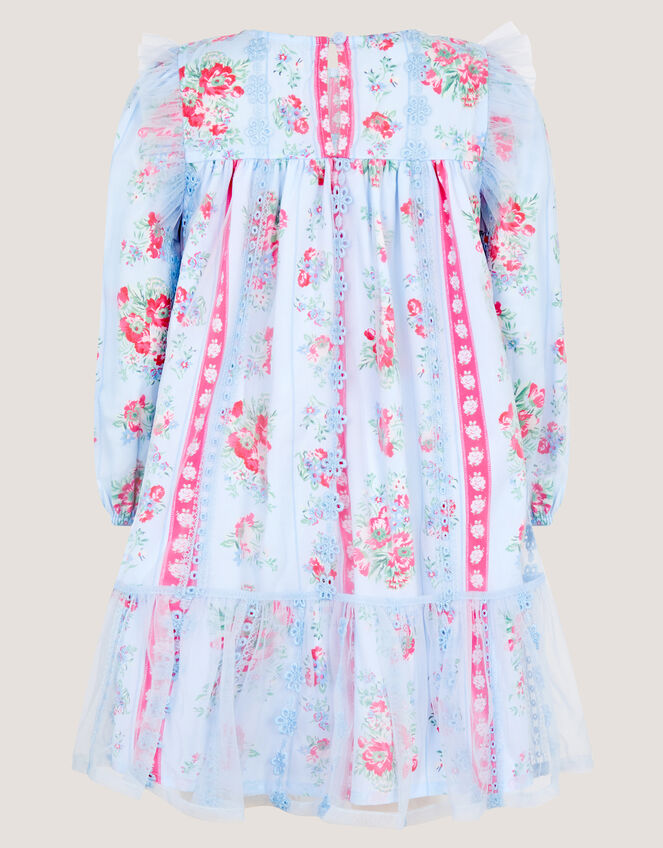 Mon Cheri Floral Broderie Dress & Hair Scrunchie, Blue (BLUE), large