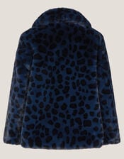 Animal Print Faux Fur Bow Coat, Blue (BLUE), large
