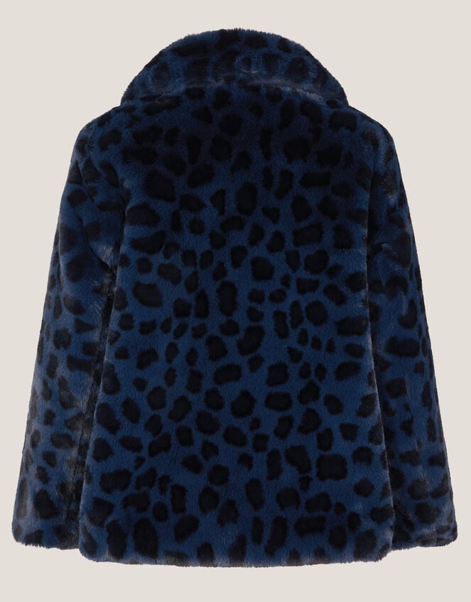 Animal Print Faux Fur Bow Coat, Blue (BLUE), large