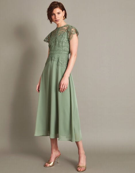Monica Lace Midi Bridesmaid Dress, Green (OLIVE), large