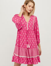 Contrast Print Tiered Dress in LENZING™ ECOVERO™, Pink (PINK), large