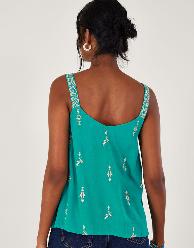 Wide Strap Embroidered V-Neck Cami in LENZING™ ECOVERO™, Blue (TURQUOISE), large