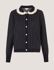 Camila Broderie Collar Cardigan, Blue (NAVY), large