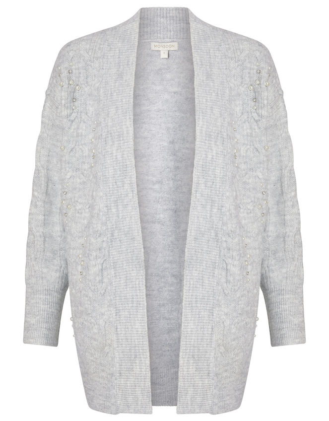 Embellished Cable Knit Cardigan, Grey (GREY MARL), large