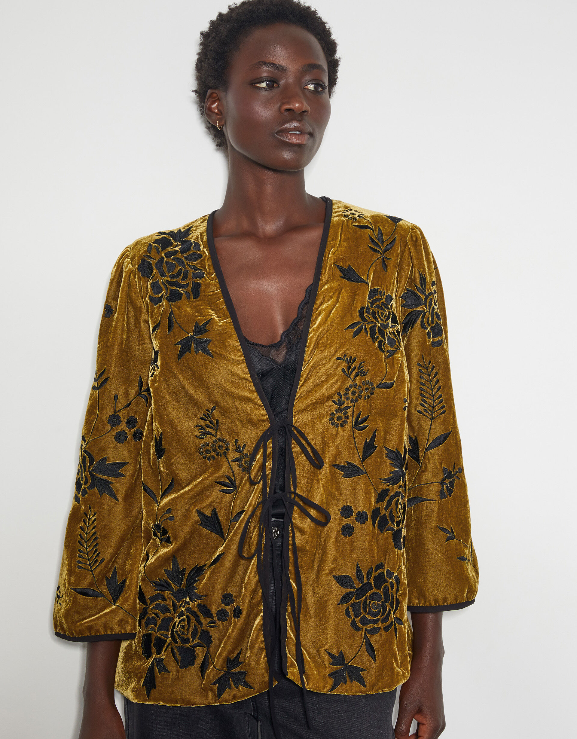 Jasmine Floral Velvet Tie Jacket Green Women s Jackets Monsoon US