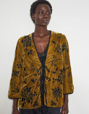 Jasmine Floral Velvet Tie Jacket, Green (OLIVE), large