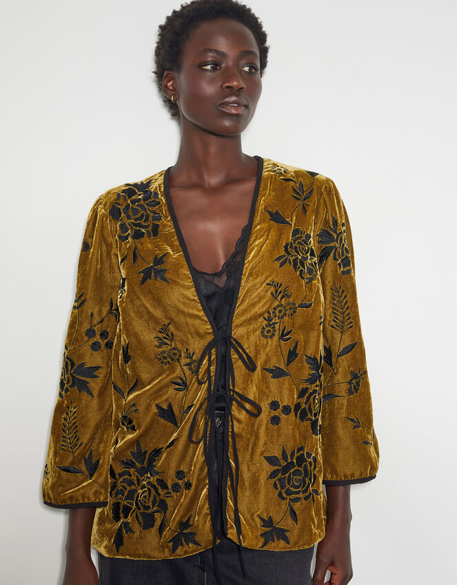 Jasmine Floral Velvet Tie Jacket, Green (OLIVE), large