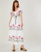 Anna Embroidered Broderie Maxi Dress, Ivory (IVORY), large