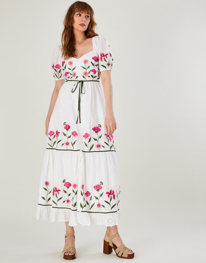 Anna Embroidered Broderie Maxi Dress, Ivory (IVORY), large
