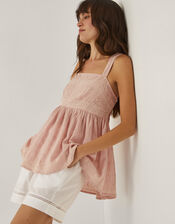 Eliza Embroidered Cotton Cami Top, Pink (PINK), large