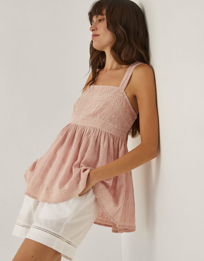 Eliza Embroidered Cotton Cami Top, Pink (PINK), large