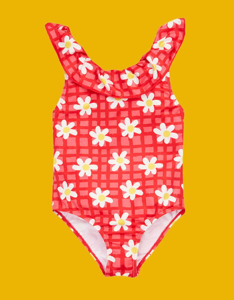 Frugi Amelia Daisy Print Swimsuit, Pink (PINK), large