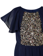 Bonita Cape Sleeve Sequin Jumpsuit, Blue (NAVY), large