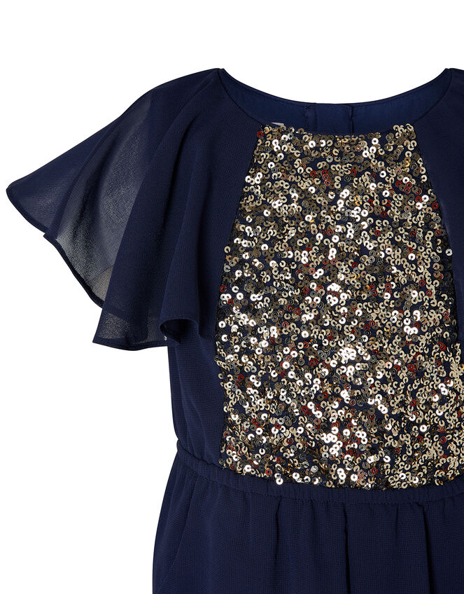 Bonita Cape Sleeve Sequin Jumpsuit, Blue (NAVY), large