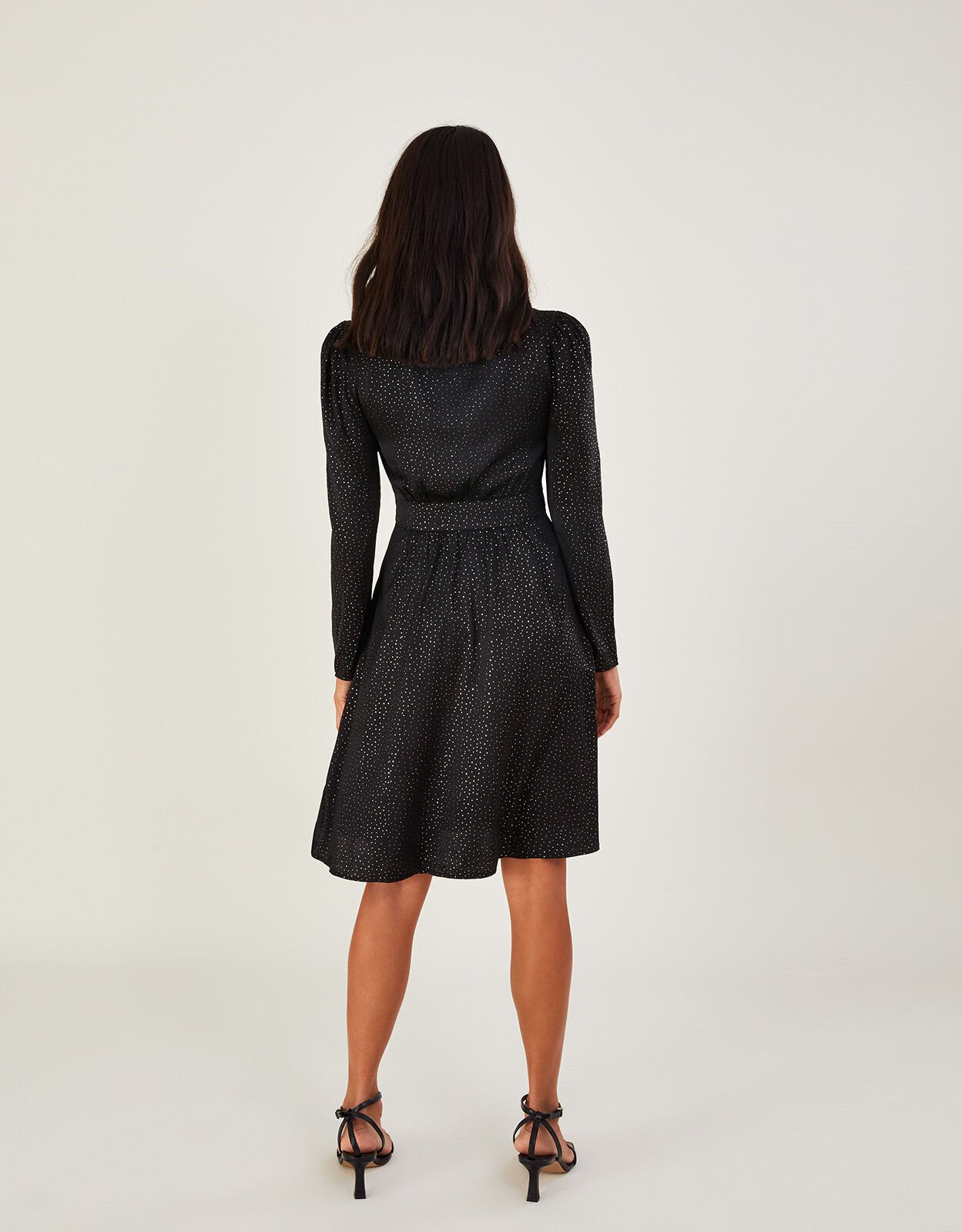 Shelley Foil Print Tea Dress Black