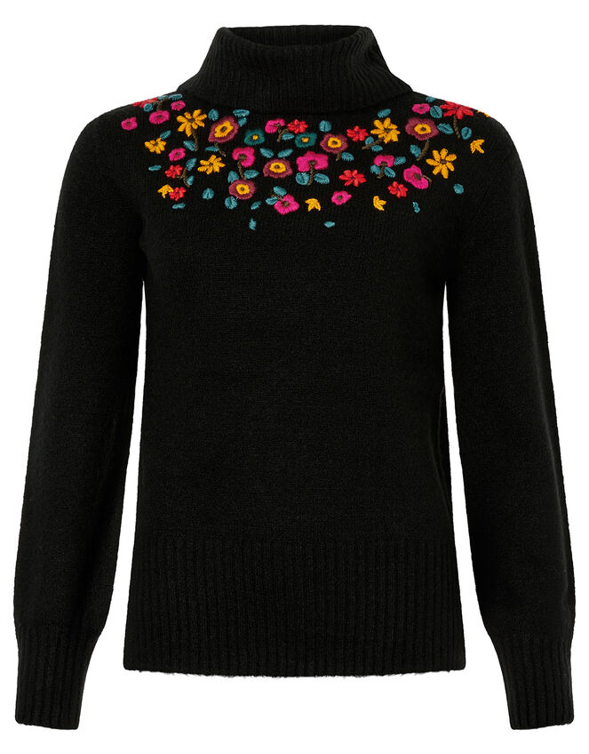 Floral Embroidered Yoke Knit Jumper Black | Jumpers | Monsoon Global.