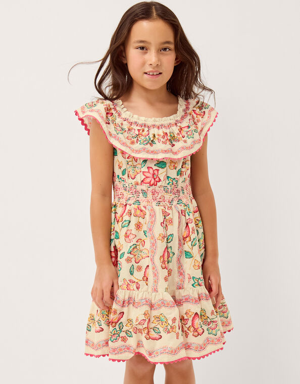 Jelena Butterfly Print Bardot Dress, Ivory (IVORY), large