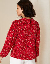 Frill Collar Ditsy Floral Blouse, Red (RED), large