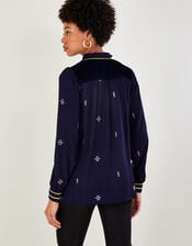 Embellished Button Through Top in LENZING™ ECOVERO™ , Blue (NAVY), large