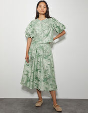 Josie Puff Sleeve Floral Jacquard Top, Green (SAGE), large