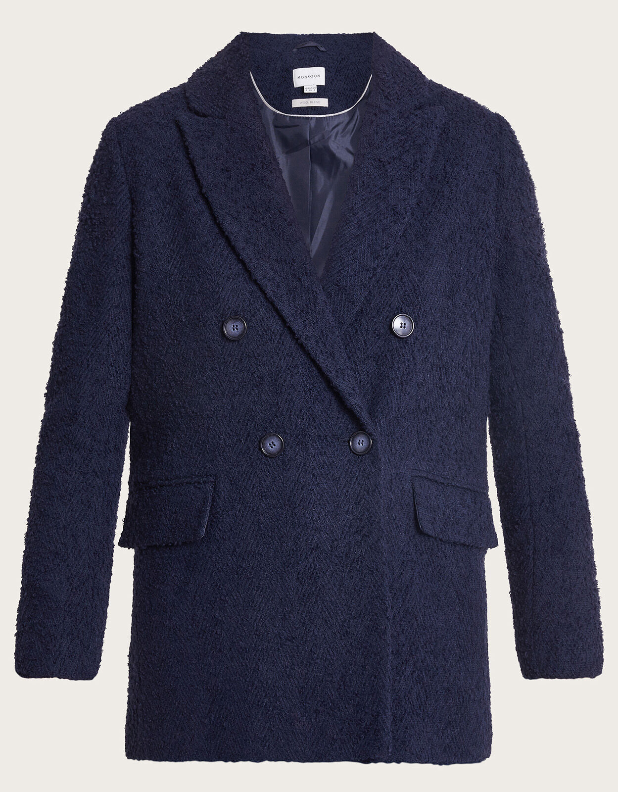 Navy boucle blazer top