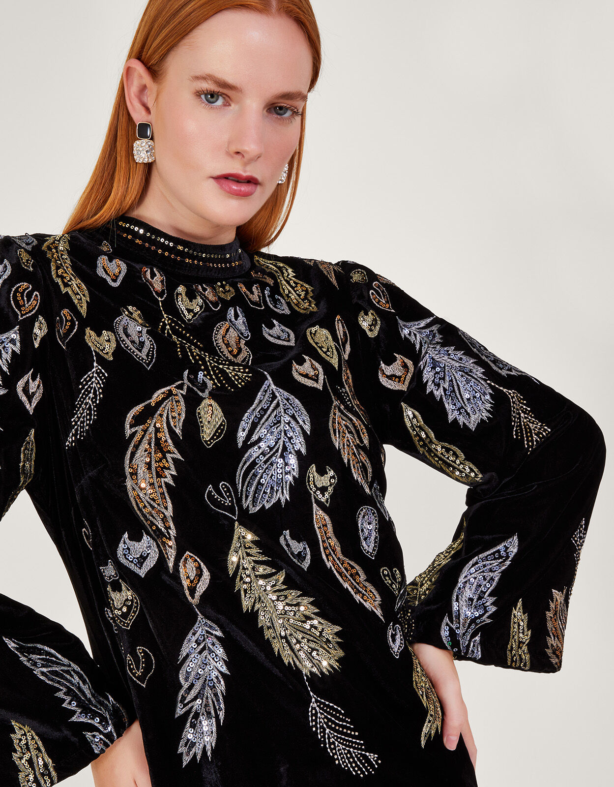 Fenix Embellished Feather Dress Black Evening Dresses Monsoon ROI