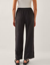 Hayley Embroidered Linen Blend Pants, Black (BLACK), large