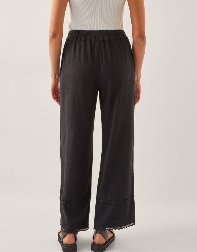 Hayley Embroidered Linen Blend Pants, Black (BLACK), large