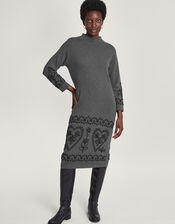 Cornelli Long Dress in Sustainable Cotton, Grey (GREY), large
