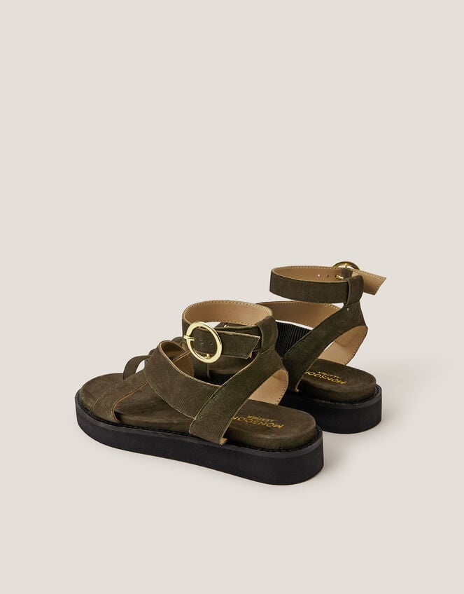 Ivy Toe Strap Crossover Suede Sandals, Green (KHAKI), large