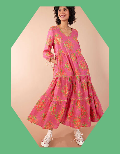East Rosalie Floral Print Tiered Dress Pink, Pink (PINK), large