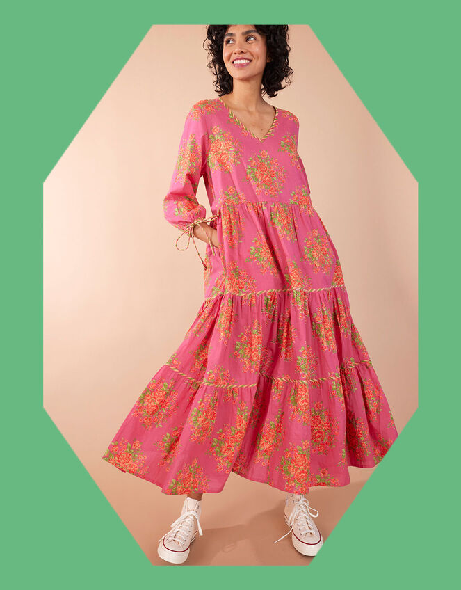 East Rosalie Floral Print Tiered Dress, Pink (PINK), large