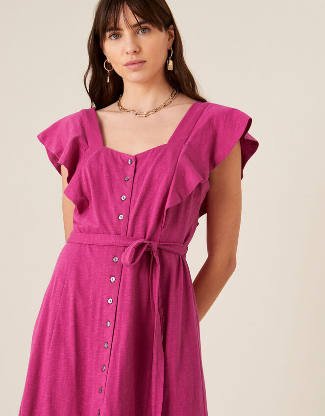 Fia Button Frill Jersey Dress, Pink (PINK), large