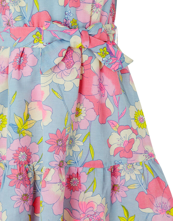 Octavia Floral Dress in Linen and Organic Cotton, Blue (BLUE), large