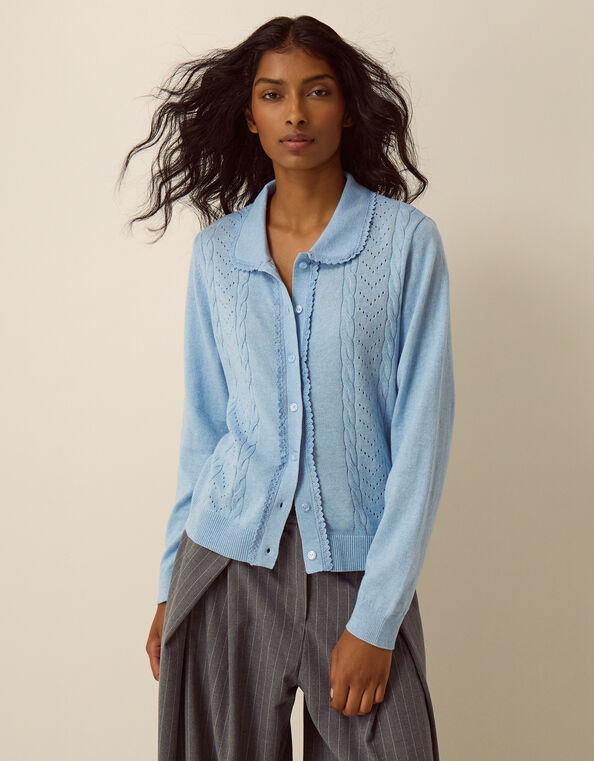 Carey Cable Knit Cardigan, Blue (PALE BLUE), large