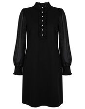 Jersey-Ponte Mix Short Dress, Black (BLACK), large