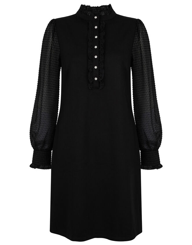 Jersey-Ponte Mix Short Dress, Black (BLACK), large