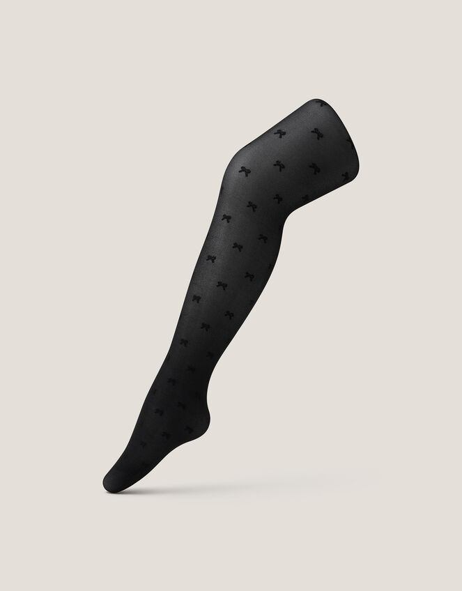 30 Denier Semi-Sheer Bow Tights, Black (BLACK), large