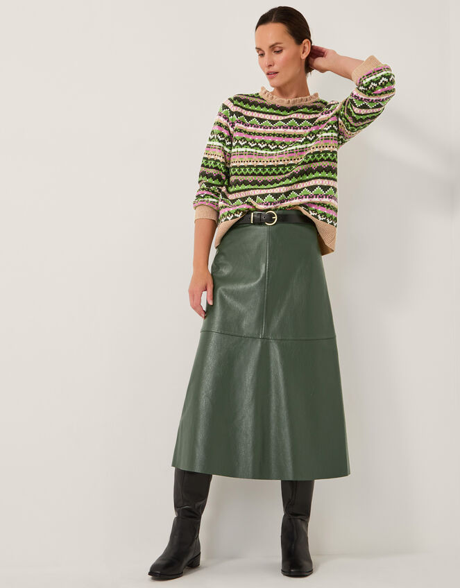 Pippa Faux Leather Midi Skirt, Green (GREEN), large