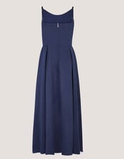 Cowl Neck Satin Prom Dress, Blue (NAVY), large
