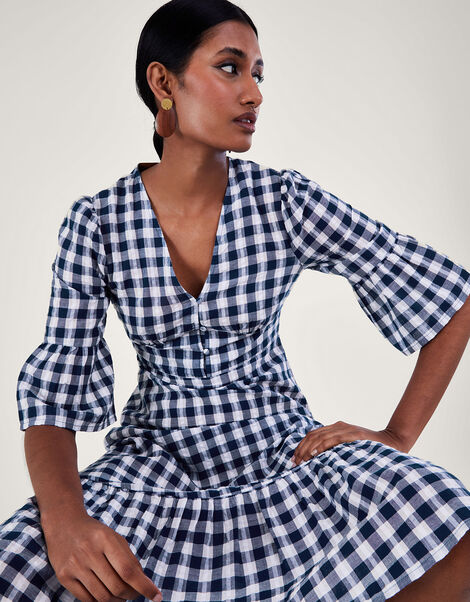 Gingham Dress, Blue (NAVY), large