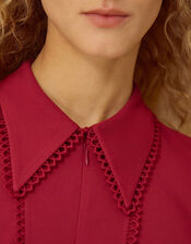 Zoe Pointed Collar Jersey Midi Dress, Red (BURGUNDY), large