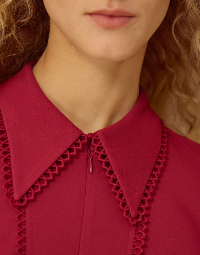 Zoe Pointed Collar Jersey Midi Dress, Red (BURGUNDY), large