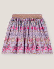 Magical Unicorn Print Satin Skirt, Purple (PURPLE), large