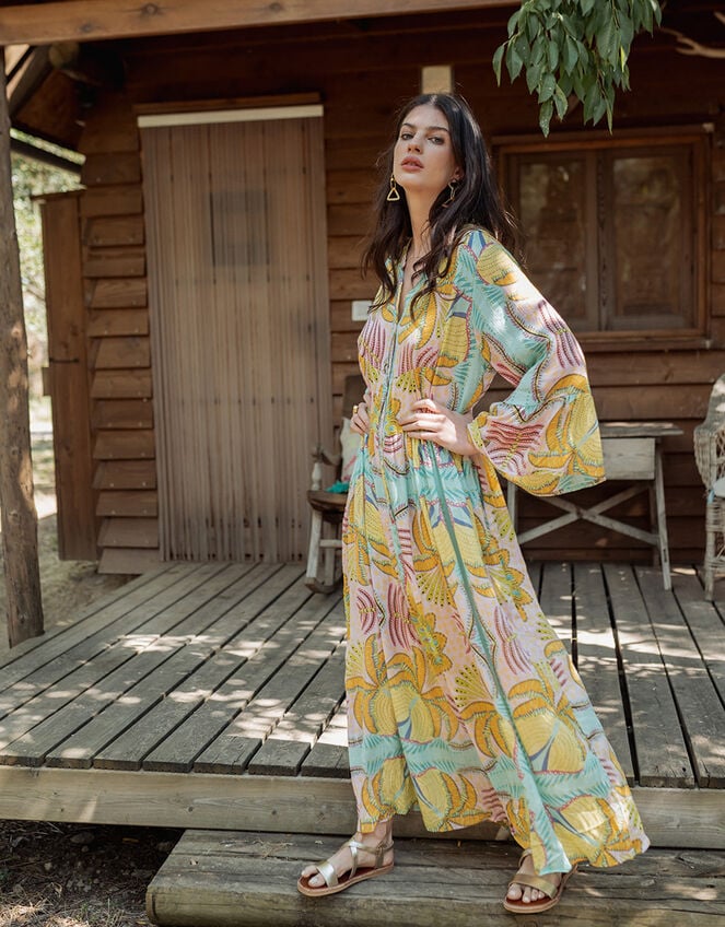 Piti Cuiti Floral Print Maxi Dress, Yellow (YELLOW), large