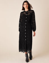 Francesca Floral Lace Shirt Dress, Black (BLACK), large