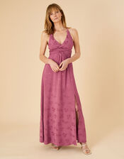 Annie Satin Jacquard Maxi Dress, Pink (ROSE), large