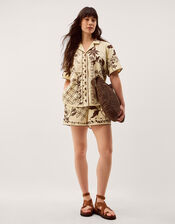 Carly Tropical Embroidered Shorts, Ivory (IVORY), large