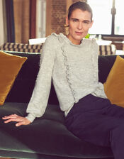 Ruffle Pointelle Knit Jumper, Grey (GREY), large